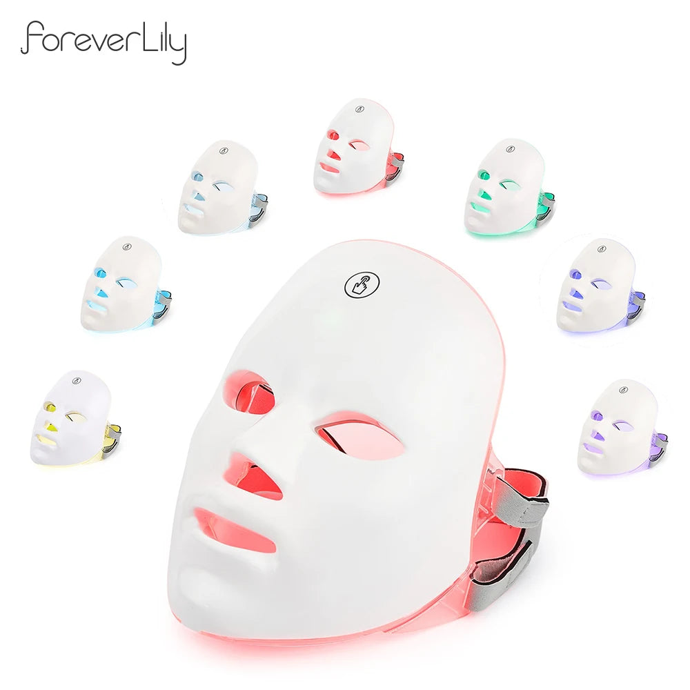 Máscara de beleza facial e rejuvenescimento da pele, anti acne, 7 cores led fóton.