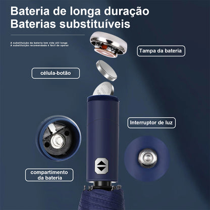 Guarda Chuva Dobrável Automático 10 Ossos com Luzes de LED, Ultravioleta, Umbrella