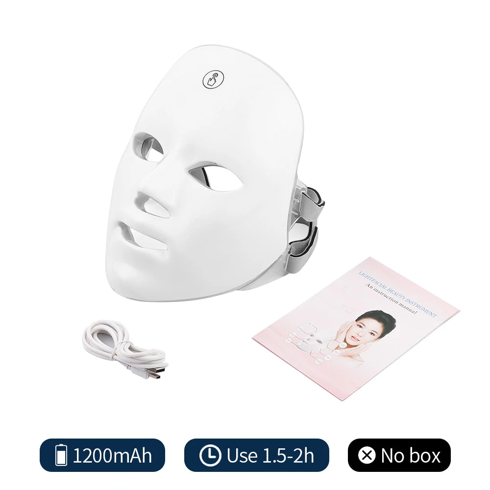 Máscara de beleza facial e rejuvenescimento da pele, anti acne, 7 cores led fóton.