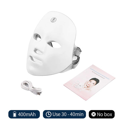 Máscara de beleza facial e rejuvenescimento da pele, anti acne, 7 cores led fóton.